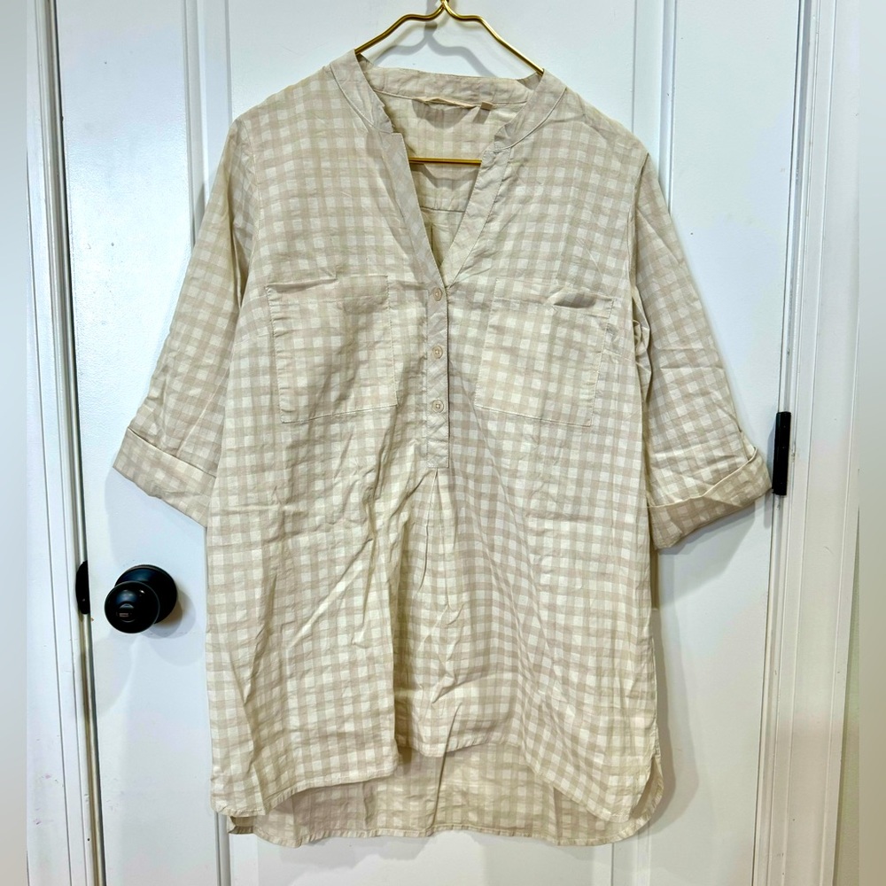NEW SOFT SURROUNDINGS PLAID TAHITIAN TUNIC TOP MEDIUM